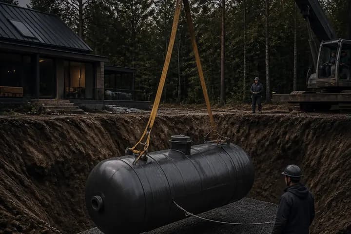 Монтаж газгольдера в подготовленную рабочую зону